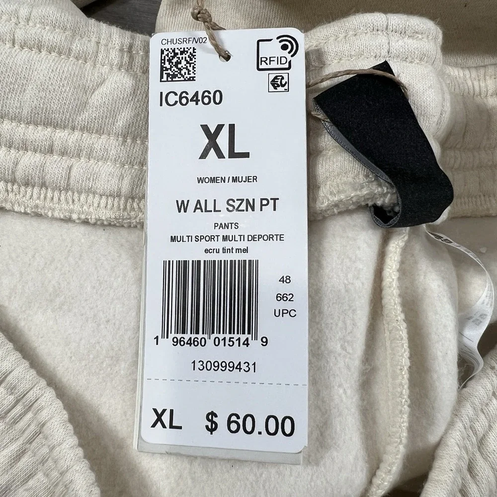 Adidas Women's XL All SZN Sweatpants Loose Fit Straight Leg IC6460 Cream Color‎